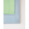Composition of lemon green coloured paper on indigo blue